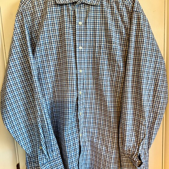 Tommy Hilfiger Navy and Cream Checkered Shirt.  New Without Tags.  Size 16.5 Nec - Picture 1 of 3